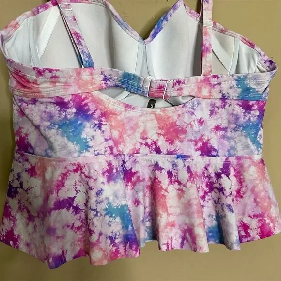 Torrid Women's Plus Size Tie-Dye Tankini Top Peplum Style Size 3X - Picture 9 of 11